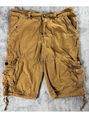 Fried Denim Cargo Shorts Men's Size 34 Khaki Brown Pockets Knee Length Outdoor